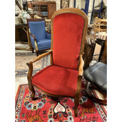 Fauteuil style Voltaire tissu rouge, pet