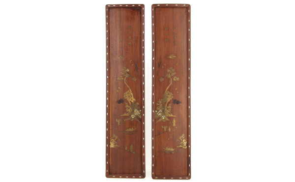 Paire de panneaux chinois en bois exotiq