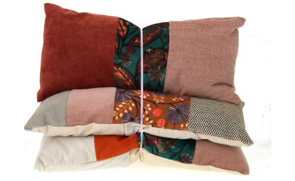 Lot de 3 coussins vieux rose et rouille,