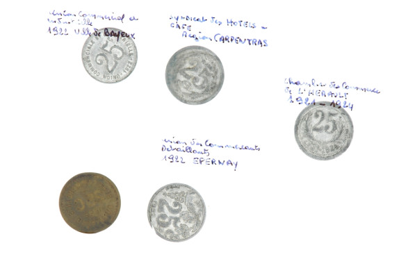 5 jetons de nécessité 25 cts Carpentras,