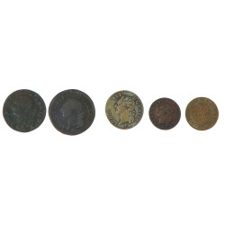 LOUIS XVI - 5 monnaies en cuivre: sol 17