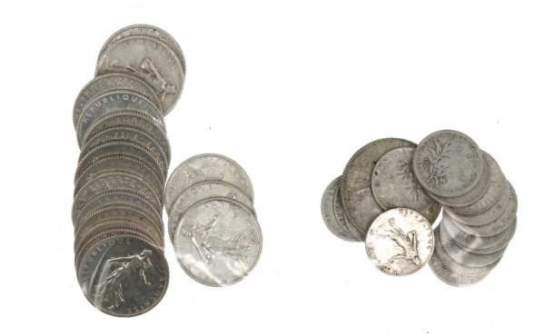 Lot de 17 pièces de 1 F en argent : 1 pi