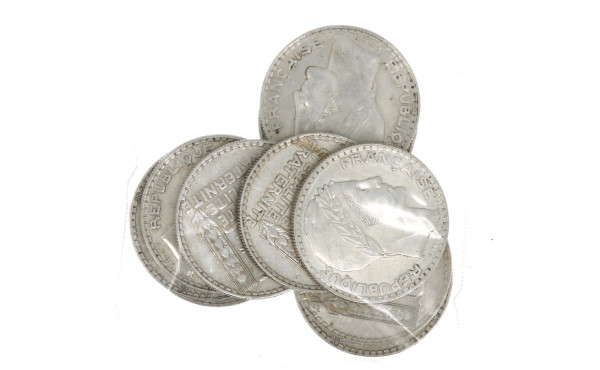 Lot de 10 pièces de 20 F Turin en argent