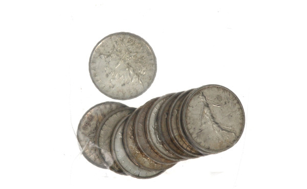 Lot de 11 pièces de 5 F années 60 en arg
