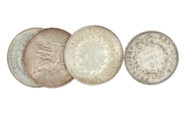 Lot de 4 pièces France en argent : 1 piè