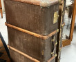 Malle de voyage ancienne en bois, cuir e