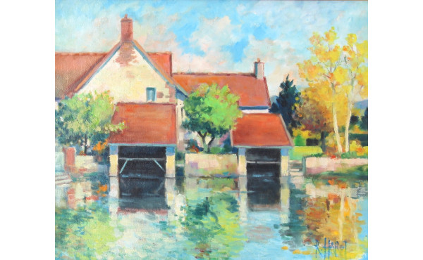 Roger HAROT (1928-2003) "Les lavoirs", h