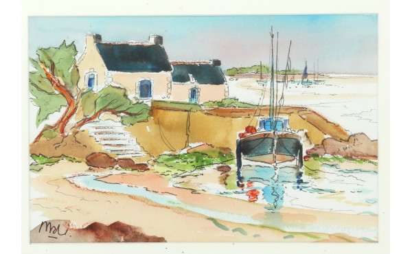 Louis MAHE (Xxe) "Bateau amarré au port 