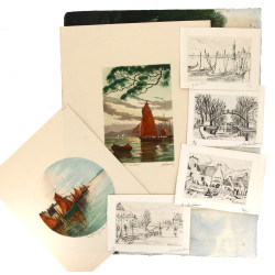 Lot d'œuvres sur papier : aquarelles, 2 