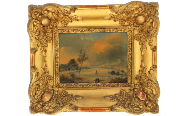 Ecole XIXème - "Paysage animé", huile su