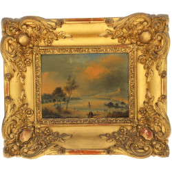 Ecole XIXème - "Paysage animé", huile su