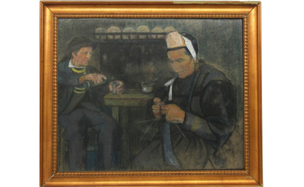Ecole Bretonne vers 1920 "Intérieur bigo