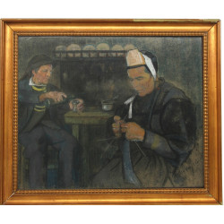 Ecole Bretonne vers 1920 "Intérieur bigo