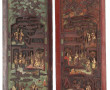 CHINE - Paire de panneaux en bois sculpt
