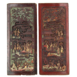 CHINE - Paire de panneaux en bois sculpt