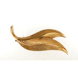 Broche 2 plumes en plaqué or, L 5,8 cm