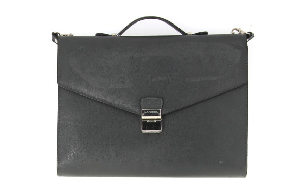 LANCEL - Cartable en cuir gris, avec ans