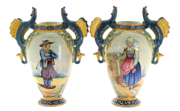 HENRIOT QUIMPER - Belle paire de vases o