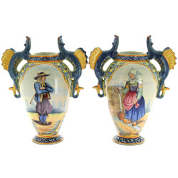 HENRIOT QUIMPER - Belle paire de vases o