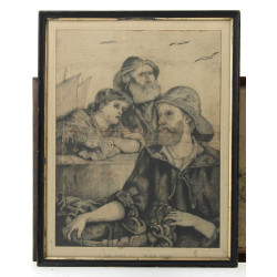 Lot de 2 dessins : "Marins et mousse" (q
