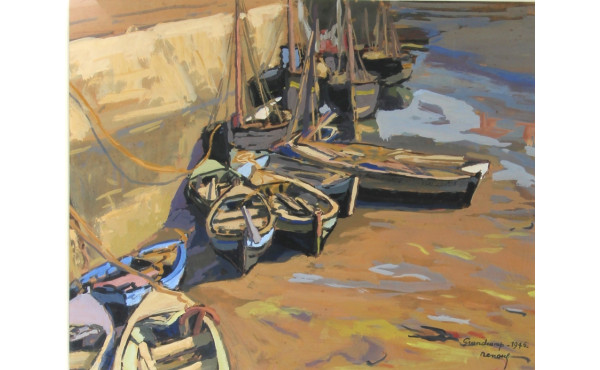 RENOUF (Xxème) "Barques au port, Grandca