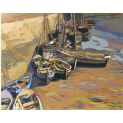 RENOUF (Xxème) "Barques au port, Grandca
