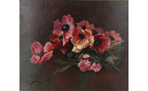 A.LECOT (Xxème) "Les anémones", huile su