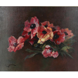 A.LECOT (Xxème) "Les anémones", huile su