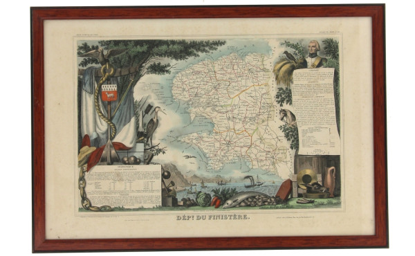 CARTE DU FINISTERE encadrée issue de l'A