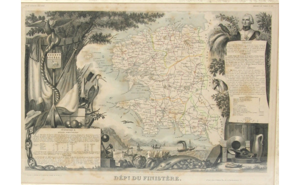 CARTE DU FINISTERE encadrée issue de l'A