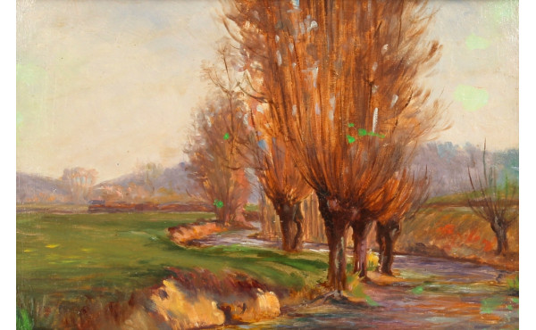 Ecole Xxème "Paysage de campagne au ruis