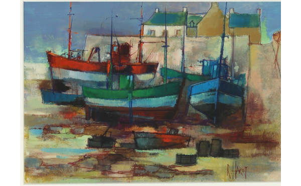 Roger HAROT (1928-2003) "Chalutiers au p