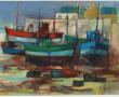 Roger HAROT (1928-2003) "Chalutiers au p