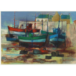 Roger HAROT (1928-2003) "Chalutiers au p