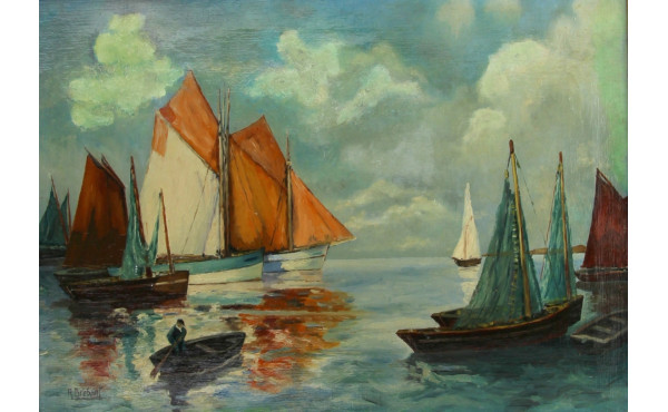 R.BREBANT (Xxème) "Retour de pêche animé