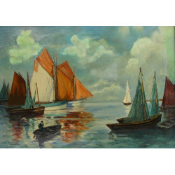 R.BREBANT (Xxème) "Retour de pêche animé