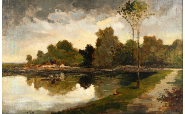 H.PILA (XIXè-Xxè) "Paysage à l'étang", h