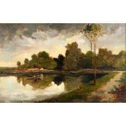 H.PILA (XIXè-Xxè) "Paysage à l'étang", h