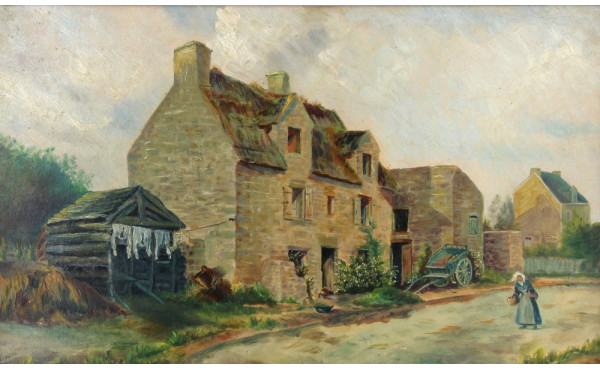 Ecole début Xxème "Ferme bretonne", huil