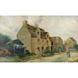 Ecole début Xxème "Ferme bretonne", huil