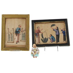 Paire de gouaches chinoises à décor de s