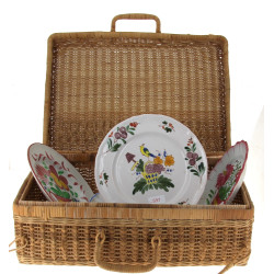 Mallette en osier L 46 cm garnie de quel