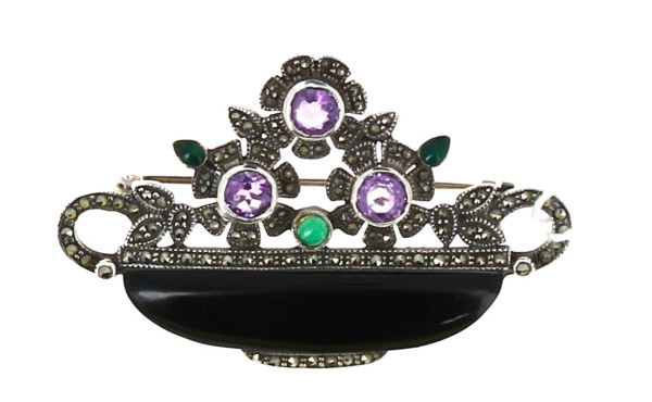 Broche ART DECO en argent en forme de co