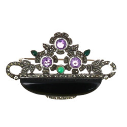 Broche ART DECO en argent en forme de co
