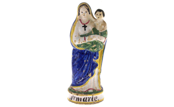 "Ste Marie", statuette en faïence polych