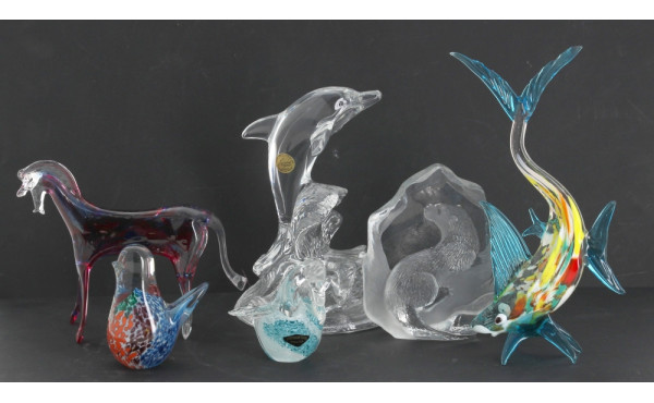 6 sujets animaliers en verre et cristal,