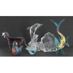 6 sujets animaliers en verre et cristal,