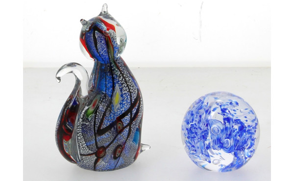 CHAT - Sujet en verre de couleurs et arg