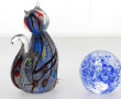 CHAT - Sujet en verre de couleurs et arg