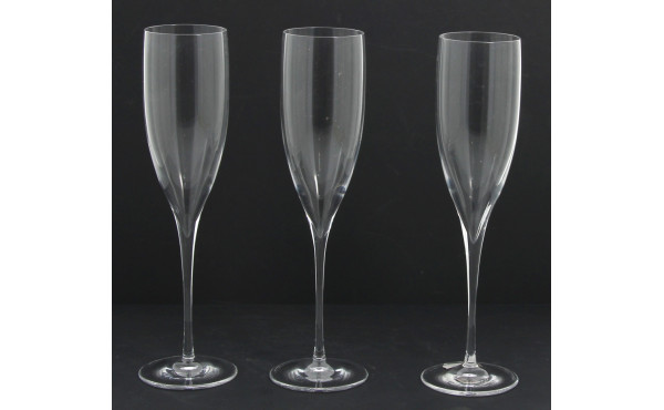 DAUM - 3 flûtes en cristal, H 23 cm
